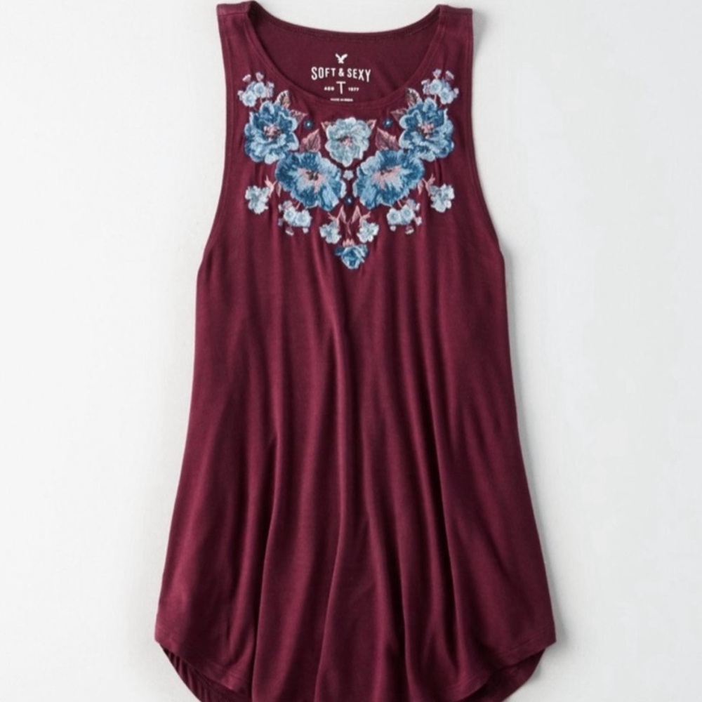 Burgundy Floral Tank Top